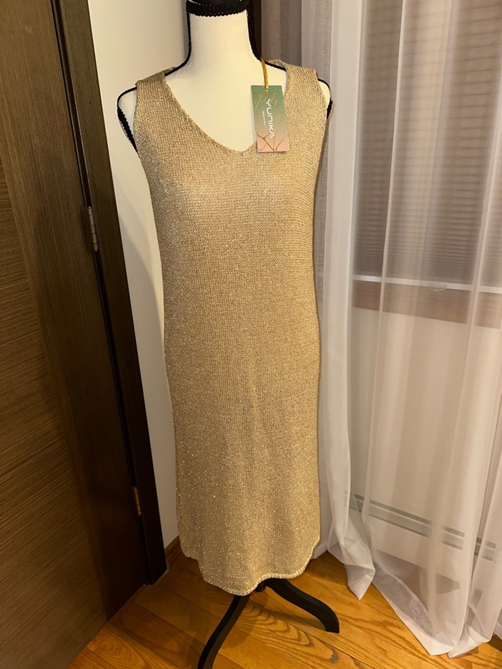 Each cover up Sleeveless Shimmer Knit Dress in Champagne small made in Italy